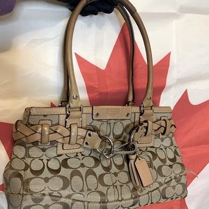Coach bag Hampton Tan Signature Braid Accents Purse
